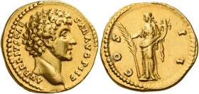 Marcus Aurelius caesar, 139 – 161 
Aureus 145-147, AV 7.32 g. AVRELIVS CAE – SAR AVG PII F Bare head r. Rev. COS – II Hilaritas standing l., holding ...