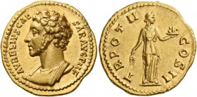 Marcus Aurelius caesar, 139 – 161 
Aureus 148-149, AV 7. 33 g. AVRELIVS CAE– SAR AVG P II F Bare-headed, draped and cuirassed bust l. Rev. TR POT II ...