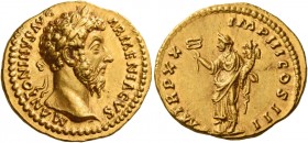 Marcus Aurelius augustus, 161 – 180 
Aureus 165-166, AV 7.30 g. M ANTONINVS AVG – ARMENIACVS Laureate head r. Rev. P M TR P XX – IMP III COS III Feli...