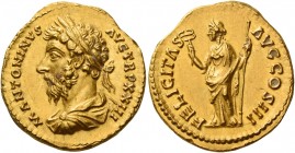 Marcus Aurelius augustus, 161 – 180 
Aureus 168-169, AV 7.33 g. M ANTONINVS – AVG TR P XXIII Laureate and draped bust l. Rev. FELICITAS – AVG COS III...