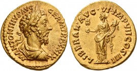 Marcus Aurelius augustus, 161 – 180 
Aureus 174-175, AV 7.32 g. M ANTONINVS AVG – GERM TR P XXIX Laureate, draped and cuirassed bust r. Rev. LIBERAL ...