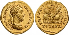 Marcus Aurelius augustus, 161 – 180 
Aureus 176-177, AV 7.22 g. M ANTONINVS AVG – GERM SARM Laureate, draped and cuirassed bust r. Rev. TR P XXXI IMP...