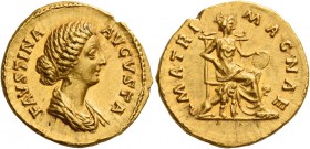 Faustina II, daughter of Antoninus Pius and wife of Marcus Aurelius 
Aureus 145-161, AV 7.26 g. FAVSTINA – AVGVSTA Draped bust r., hair waved and coi...