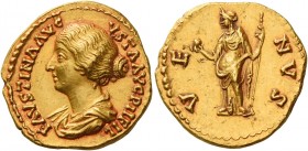 Faustina II, daughter of Antoninus Pius and wife of Marcus Aurelius 
Aureus 145-161, AV 7.28 g. FAVSTINA AVG – VSTA AVG P II FIL Draped bust l., hair...