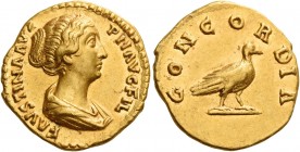 Faustina II, daughter of Antoninus Pius and wife of Marcus Aurelius 
Aureus 152-153, AV 7.27 g. FAVSTINA AVG – PII AVG FIL Draped bust r., hair coile...