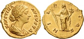 Faustina II, daughter of Antoninus Pius and wife of Marcus Aurelius 
Aureus 161-176, AV 7.24 g. FAVSTINA – AVGVSTA Draped bust r. Rev. HIL – A – R – ...