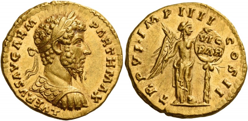 Lucius Verus, 161 - 169 
Aureus 165, AV 7.31 g. L VERVS AVG ARM – PARTH MAX Lau...