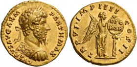 Lucius Verus, 161 - 169 
Aureus 165, AV 7.31 g. L VERVS AVG ARM – PARTH MAX Laureate, draped and cuirassed bust r. Rev. TR P VI IMP IIII – COS II Vic...
