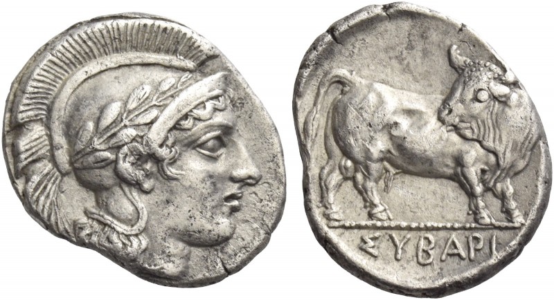 Sybaris 
Drachm circa 446-440, AR 2.65 g. Head of Athena r., wearing Attic helm...