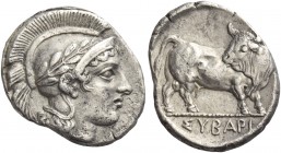 Sybaris 
Drachm circa 446-440, AR 2.65 g. Head of Athena r., wearing Attic helmet decorated with wreath. Rev. ΣYBAPI Bull standing r., head l.; on ru...