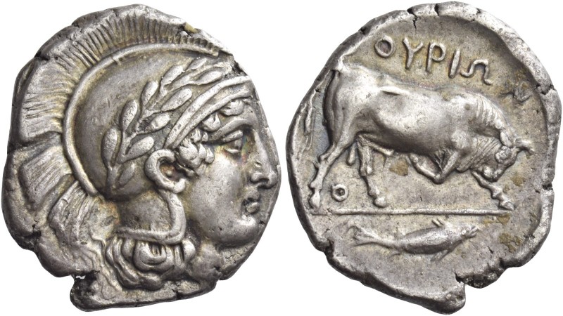 Thurium 
 Nomos circa 443-400, AR 7.86 g. Head of Athena r., wearing Attic helm...