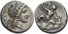 Croton 
Nomos circa 350-340, AR 7.69 g. KΡOTΩNIA – TAΣ Laureate head of Apollo r. Rev. Infant Heracles strangling two snakes. Gulbenkian 133 (these d...