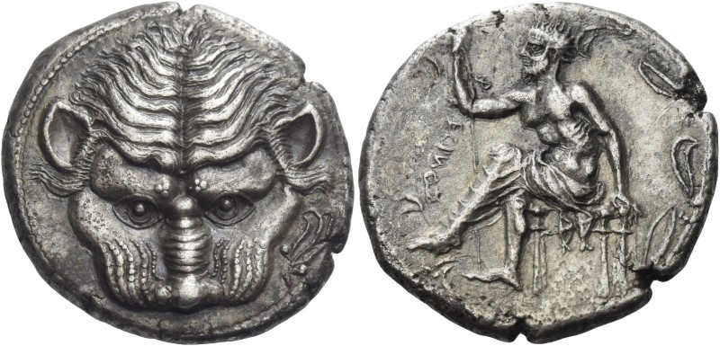 Rhegium 
Tetradrachm circa 425-420, 17.02 g. Lion's mask facing. Rev. P – ECIИO...