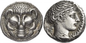 Rhegium 
Tetradrachm circa 415-400, AR 17.38 g. Lions mask facing. Rev. PHΓINON Laureate head of Apollo r.; behind, two olive leaves. Herzfelder 72bi...