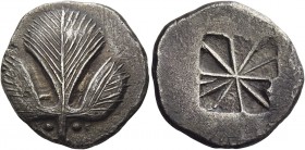 Selinus 
Didrachm circa 530-500, AR 8.56 g. Selinon leaf; at base of stem, two pellets. Rev. Incuse mill sail pattern. SNG Ashmolean 1888. SNG ANS 66...