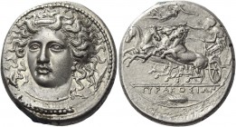 A Very Important Series of Coins of Syracuse mostly from a Distinguished European Collector 
Tetradrachm signed by Kimon circa 406-400, AR 17.36 g. H...