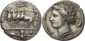 A Very Important Series of Coins of Syracuse mostly from a Distinguished European Collector 
Decadrachm signed by Euainetos circa 400, AR 42.79 g. Fa...