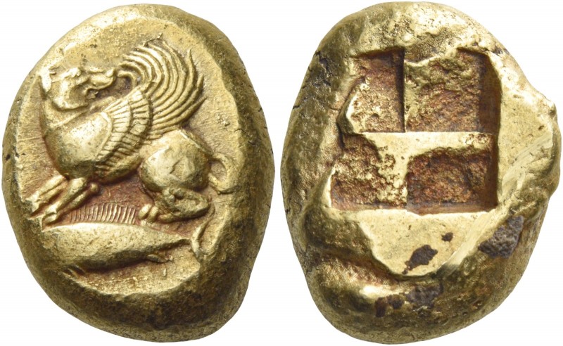 Mysia, Cyzicus 
Stater circa 500-450, EL 16.14 g. Winged hound seated l., looki...