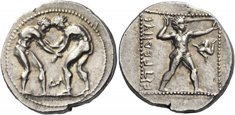 Pamphylia, Aspendus 
Stater circa 380-325, AR 10.93 g. Two wrestlers grappling;...