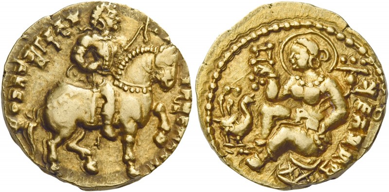 Kumaragupta I, 409 – 450/452 AD 
Dinar, Horseman type, 409-450/452, AV 8.15 g. ...