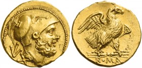 60 Asses circa 211-207, AV 3.34 g. Bearded and draped head of Mars r., wearing Corinthian helmet; in l. field 9X. Rev. Eagle standing r., with spread ...