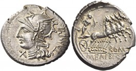 M. Baebius Q.f. Tampilus. Denarius 137, AR 3.82 g. Helmeted head of Roma l., wearing necklace of pendants; below chin, X. Behind, TAMPIL. Rev. Apollo ...