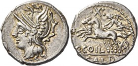 C. Coelius Caldus. Denarius 104, AR 3.79 g. Helmeted head of Roma l. Rev. Victory in prancing biga l.; above, ·X : and below, C·COIL. In exergue, CALD...