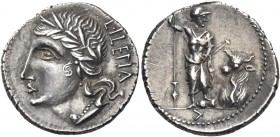 The Bellum Sociale. Denarius, Bovianum circa 89, AR 3.91 g. Laureate head of Italia l.; behind, Viteliu in Oscan characters. Rev. Soldier wearing helm...