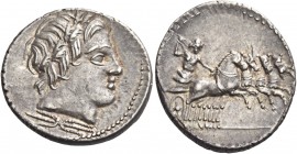 Gar, Ogul, Ver. Denarius 86, AR 3.88 g. Laureate head of Apollo r.; below neck truncation, thunderbolt. Rev. Jupiter in fast quadriga r., holding rein...