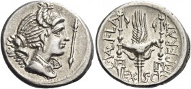 C. Valerius Flaccus. Denarius 82, AR 3.99 g. Draped bust of Victory r.; before, spear. Rev. C·VAL·FLA – IMPERAT Legionary eagle between two standards ...