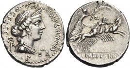 C. Annius. Denarius, North Italy 82-81, AR 3.86 g. C·ANNI·T·F·T·N· PRO·COS·EX·S·C Diademed and draped female bust r.; behind, caduceus, before, scales...