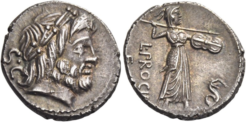 L. Procilius. Denarius 80, AR 3.60 g. Laureate head of Jupiter r.; behind, S·C. ...