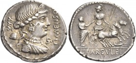 L. Farsuleius Mensor. Denarius 75, AR 3.92 g. MENSOR Diademed and draped bust of Libertas r.; behind, XXX / pileus. Below chin, S·C. Rev. Warrior in b...