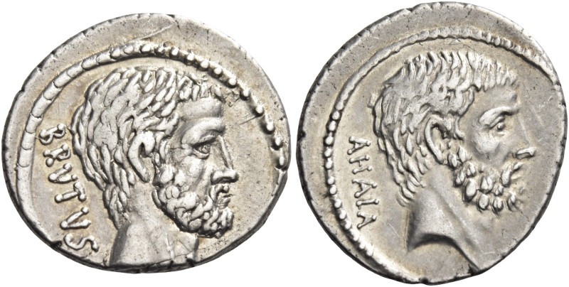 M. Iunius Brutus. Denarius 54, AR 3.76 g. BRVTVS Head of L. Iunius Brutus r. Rev...