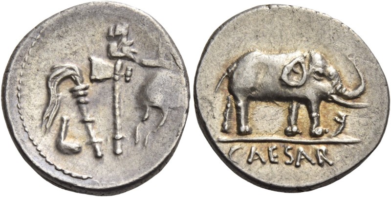 C. Iulius Caesar. Denarius, mint moving with Caesar 49-48, AR 3.73 g. Pontifical...