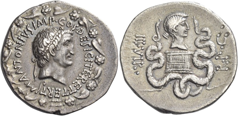 Marcus Antonius. Cistophoric tetradrachm, Ephesus (?) 39, AR 11.82 g. M·ANTONIVS...