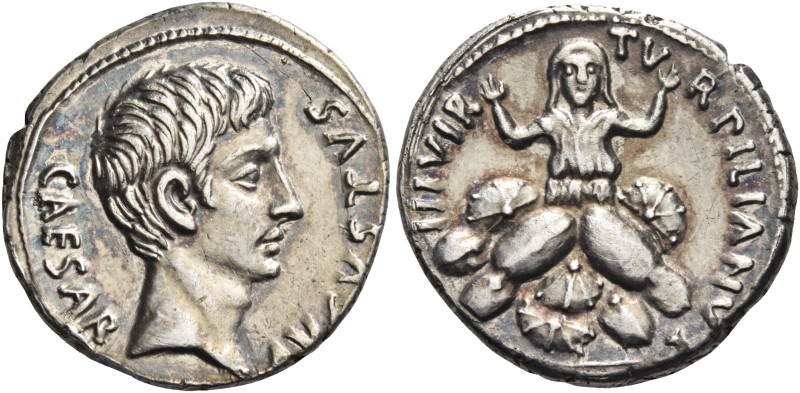 Octavian as Augustus, 27 BC – 14 AD 
P. Petronius Turpilianus. Denarius circa 1...