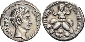 Octavian as Augustus, 27 BC – 14 AD 
P. Petronius Turpilianus. Denarius circa 19 BC, AR 3.83 g. CAESAR – AVGVSTVS Bare head r. Rev. TVRPILIANVS – III...