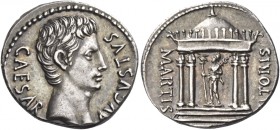 Octavian as Augustus, 27 BC – 14 AD 
Denarius, Caesaraugusta (?) circa 19-18 BC, AR 3.76 g. CAESAR – AVGVSTVS Bare head r. Rev. MARTIS – [VL]TORIS Ci...