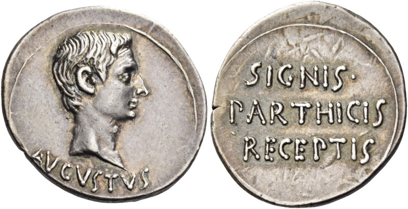 Octavian as Augustus, 27 BC – 14 AD 
Denarius, Pergamum circa 19-18 BC, AR 3.64...