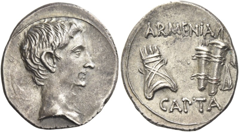 Octavian as Augustus, 27 BC – 14 AD 
Denarius, Pergamum circa 19-18 BC, AR 3.83...