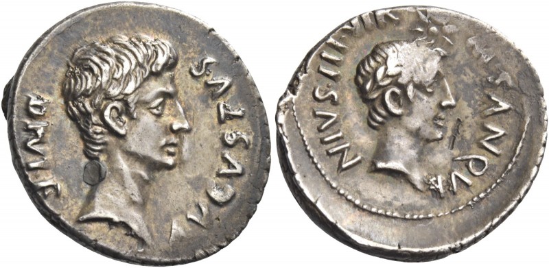 Octavian as Augustus, 27 BC – 14 AD 
M. Sanquinius. Denarius circa 17 BC, AR 4....