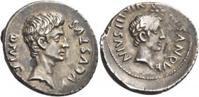 Octavian as Augustus, 27 BC – 14 AD 
M. Sanquinius. Denarius circa 17 BC, AR 4.12 g. AVGVSTVS – DIVI F Bare head of Augustus r. Rev. M SANQVI – NIVS ...