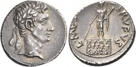 Octavian as Augustus, 27 BC – 14 AD 
L. Mescinius Rufus. Denarius circa 16 BC, AR 3.91 g. Laureate head r. Rev. L ME[SCINI – V]S RVFVS Mars, helmeted...