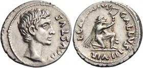 Octavian as Augustus, 27 BC – 14 AD 
L. Caninius Gallus. Denarius 12 BC, AR 4.06 g. AVGVSTVS Bare head r. Rev. L CANINIVS – GALLVS III VIR Bearded ba...