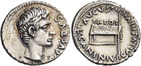 Octavian as Augustus, 27 BC – 14 AD 
L. Caninius Gallus. Denarius 12 BC, AR 3.71 g. [AV]GVSTVS Bare head r. Rev. L CANINIVS – GALLVS III VIR – AVGVST...