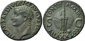 Tiberius augustus, 14 – 37 
As 36-37, Æ 8.83 g. TI CAESAR DIVI AVG F AVGVST [IMP VIII] Laureate head l. Rev. PONTIF MAX TR POT XXXIIX S – C Rudder pl...
