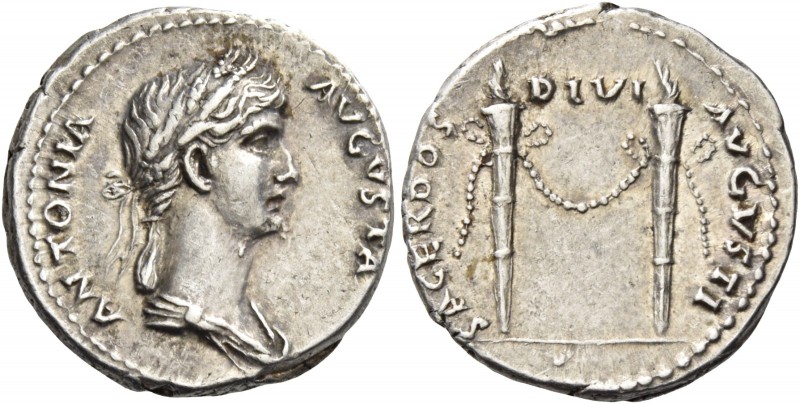 In the name of Antonia, wife of Nero Claudius Drusus 
Denarius 41-42, AR 3.71 g...