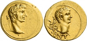 Nero augustus, 54 – 68
Stater, under Cotys I, king of Bosporus, 62, AV 7.92 g. Laureate head of Claudius r. Rev. Laureate head of Nero r.; in l. fiel...