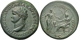 Nero augustus, 54 – 68 
Sestertius, Lugdunum circa 64-67, Æ 27.53 g. NERO CLAVD CAESAR AVG GER P M TR P IMPP Laureate bust l., with globe at point of...